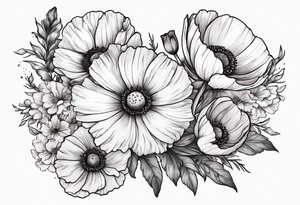 Cosmos's and  Poppy’s Bouquet tattoo idea