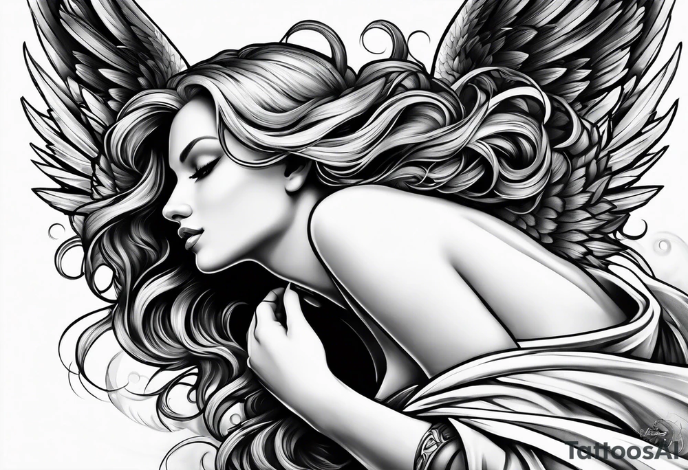 Angel laying down tattoo idea