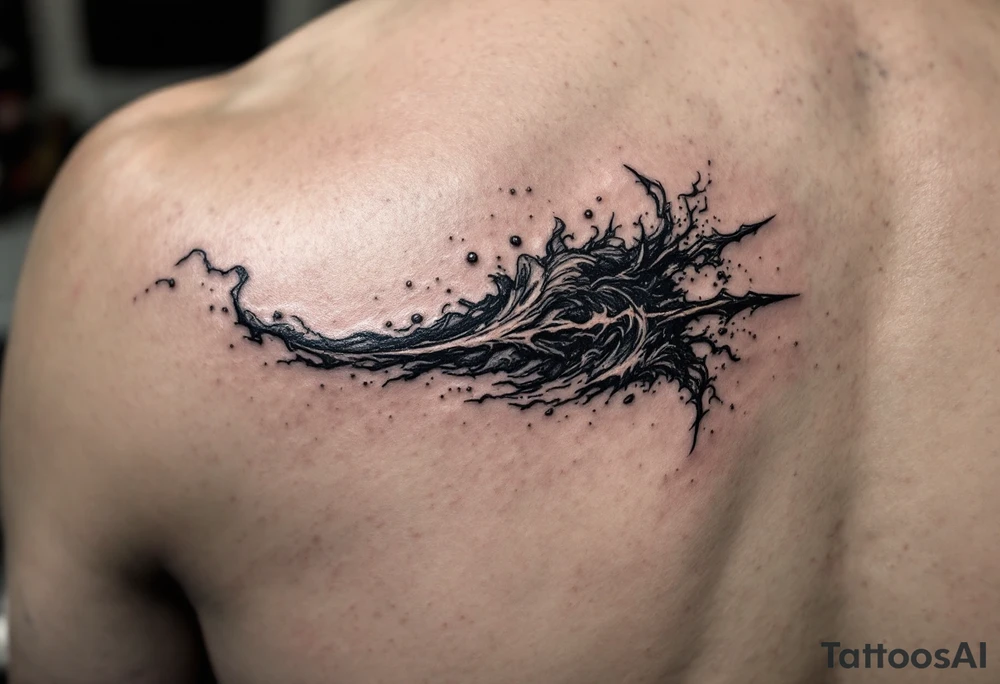 trident half way under water tattoo idea