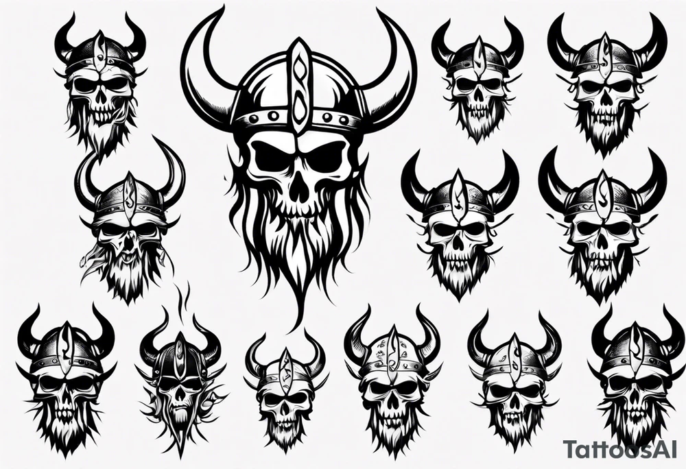 Viking head with skulls and flames tattoo idea