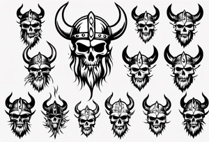 Viking head with skulls and flames tattoo idea
