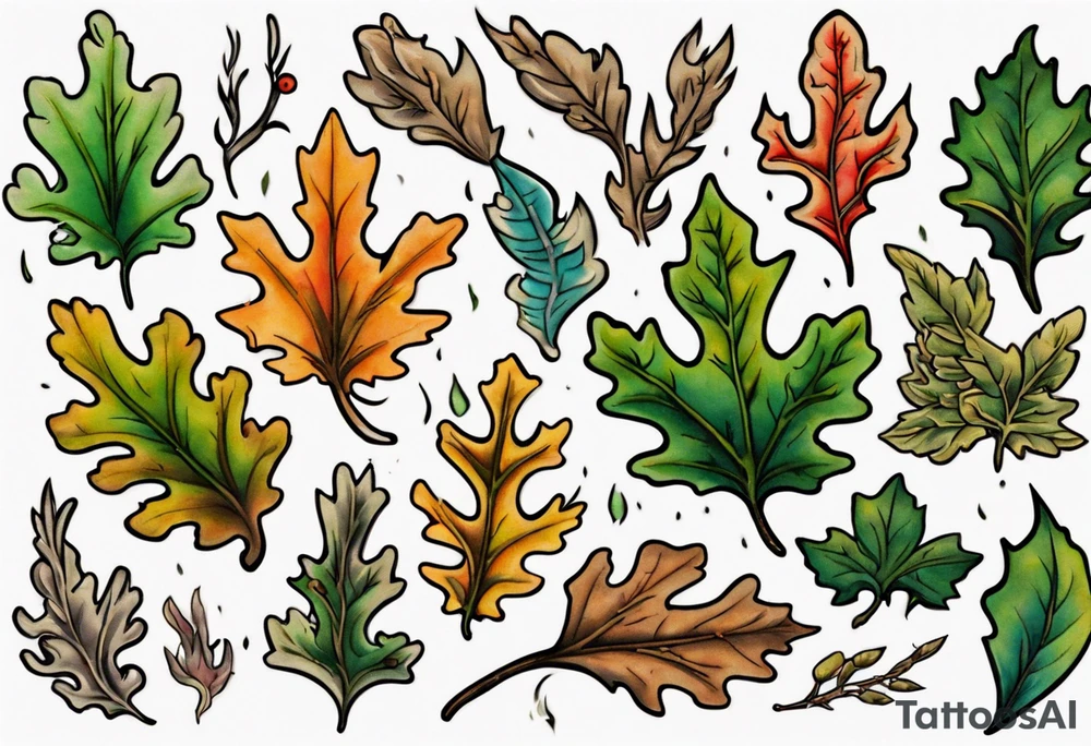 an oak leaf in the spring done Neo traditional tattoo idea