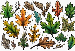 an oak leaf in the spring done Neo traditional tattoo idea