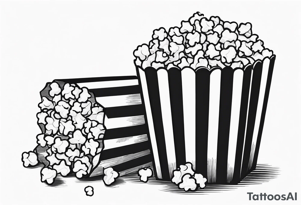 Traditional cinema Popcorn box with vertical stripes, fine line tattoo idea