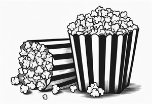 Traditional cinema Popcorn box with vertical stripes, fine line tattoo idea