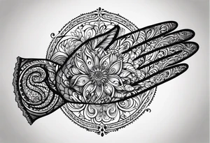 Elbow length lace glove with swirls and whirls of black tattoo idea