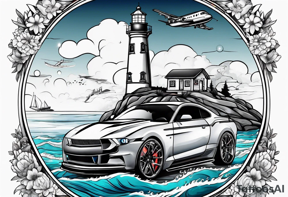 Fast car
Lighthouse 
Airplanes 
Flowers 
Ocean tattoo idea