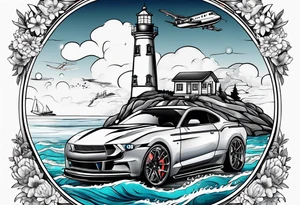 Fast car
Lighthouse 
Airplanes 
Flowers 
Ocean tattoo idea