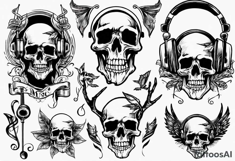 music no skull tattoo idea