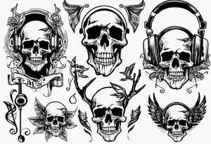 music no skull tattoo idea
