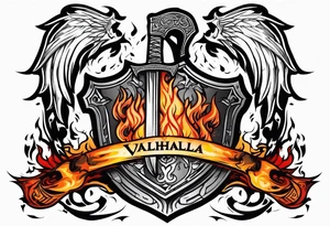 valhalla on fire battle 
sword shield axe tattoo idea