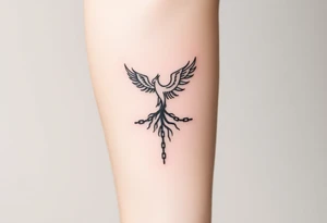 Design a minimalist tattoo: a phoenix or tree breaking chains, symbolizing freedom from addiction and rebirth. Include dates 21.02 and 22.02 subtly. Emphasize self-love, dignity, and inner strength. tattoo idea