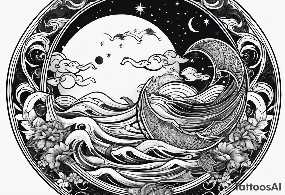 Pisces circling in a full moon tattoo idea