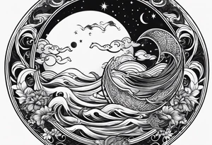Pisces circling in a full moon tattoo idea