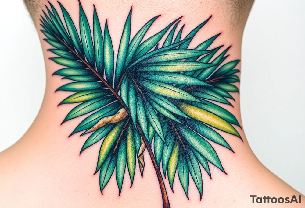 realistic large woven palm leaves tattoo idea