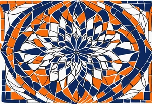 a square-shaped mosaic piece that is made of dark blue and orange. Do not mix the colors, each piece of mosaic should contain one color. It should not have too many pieces within. tattoo idea