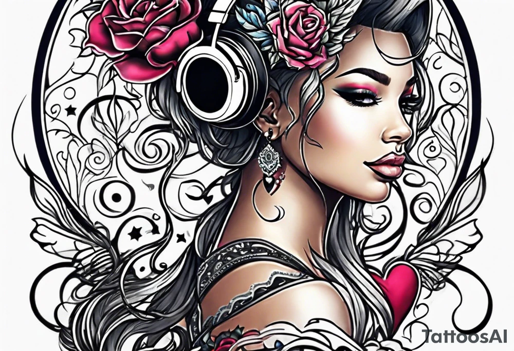 Kevonne with hearts and music notes tattoo idea