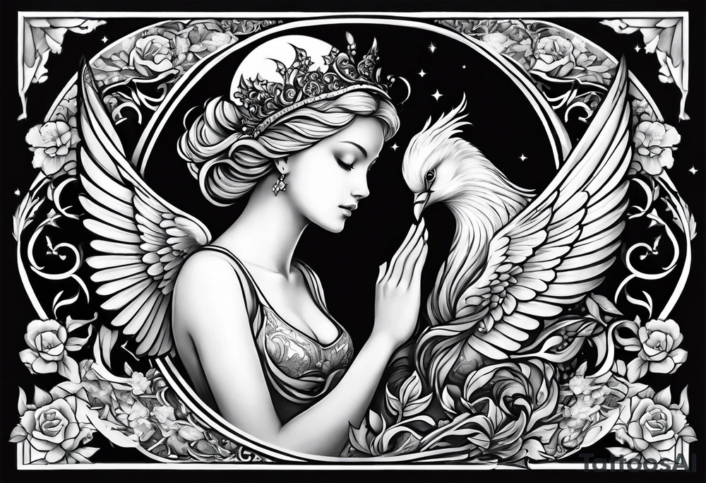 Praying angel with doves full sleeve tattoo idea