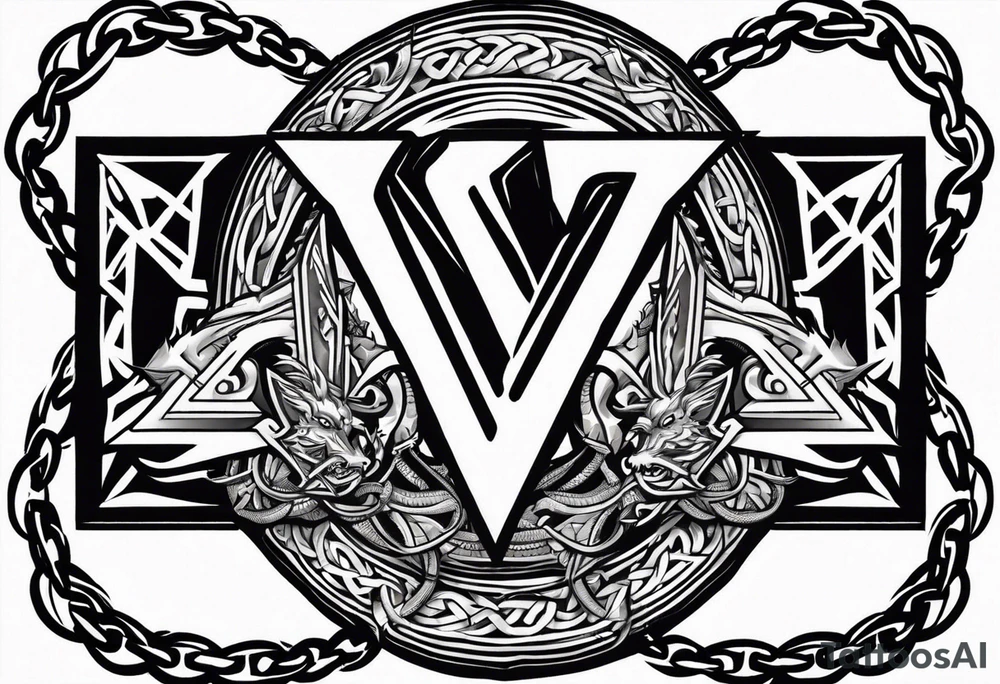 Valhalla sword shield dragon axe Valknut barbed wire chains tribal tattoo idea