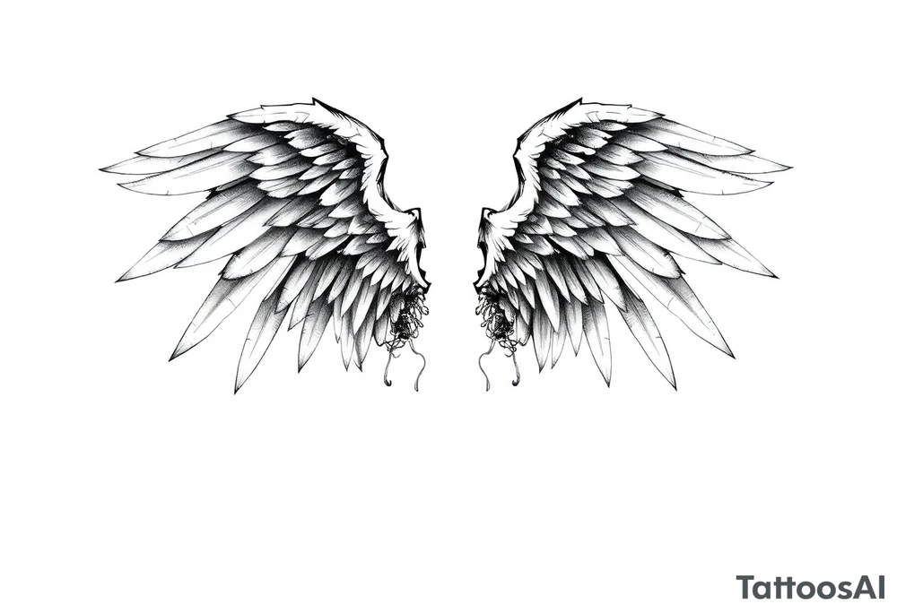 Realistic long angelwings on a back tattoo idea