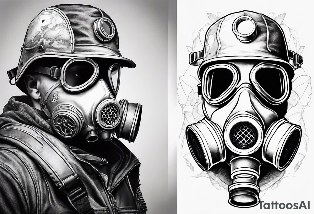 Gas mask x-ray skelton with body make it look masculine and scary and medical field tattoo idea