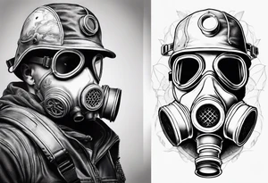 Gas mask x-ray skelton with body make it look masculine and scary and medical field tattoo idea
