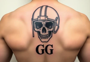 Skull wearing football helmet initials GG tattoo idea