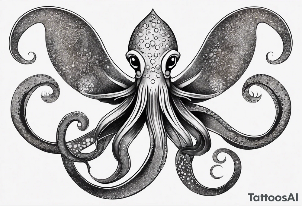squid with four of its arms curved and overlapping to form the Pisces symbol tattoo idea