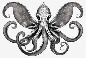 squid with four of its arms curved and overlapping to form the Pisces symbol tattoo idea