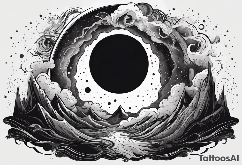 Large black hole swallowing earth. Earth is stretched and deformed as it enters the hole tattoo idea