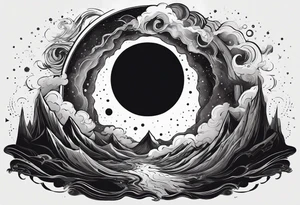 Large black hole swallowing earth. Earth is stretched and deformed as it enters the hole tattoo idea