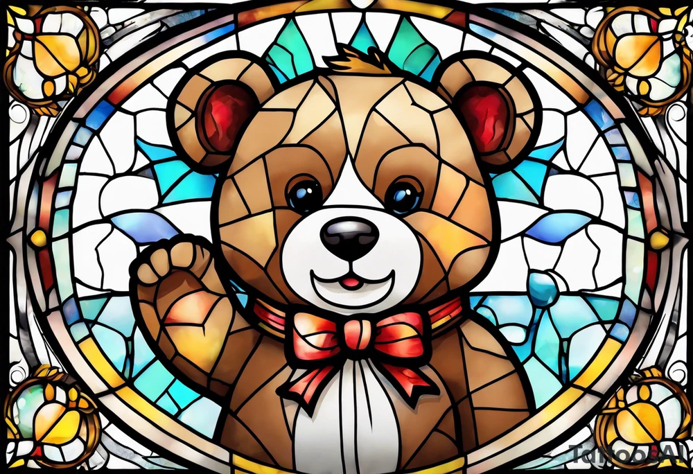 Teddy bear stain glass tattoo idea