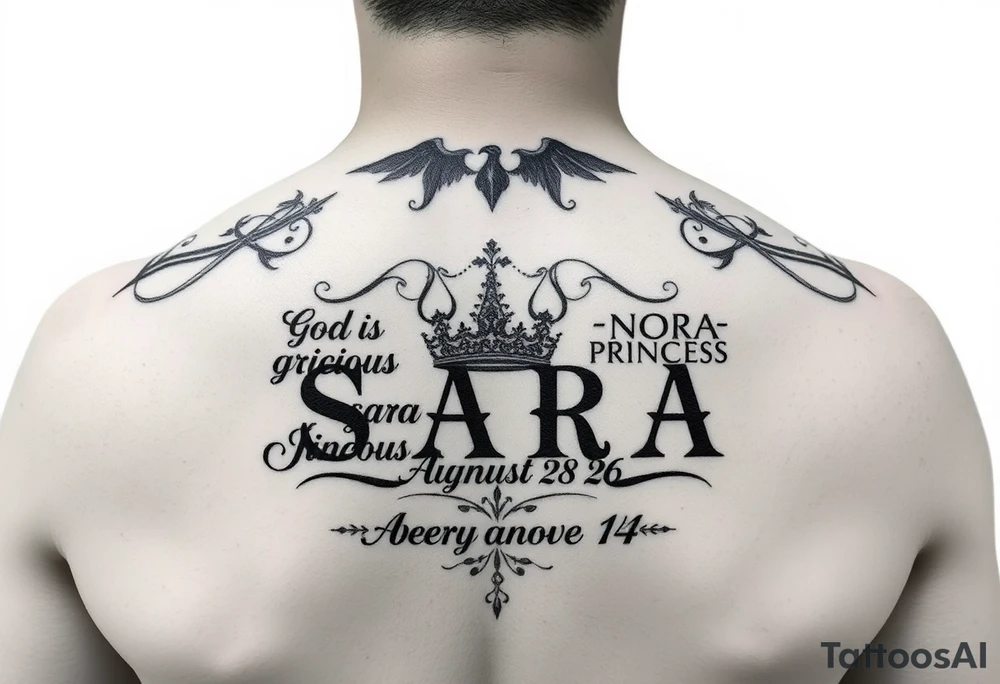 Meaning of names Jean God is gracious February 26, Sara Princess January 28, Nora honor and light August 14 tattoo idea