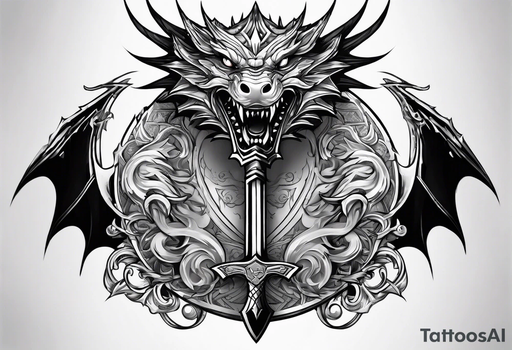 Valhalla sword shield dragon axe tattoo idea