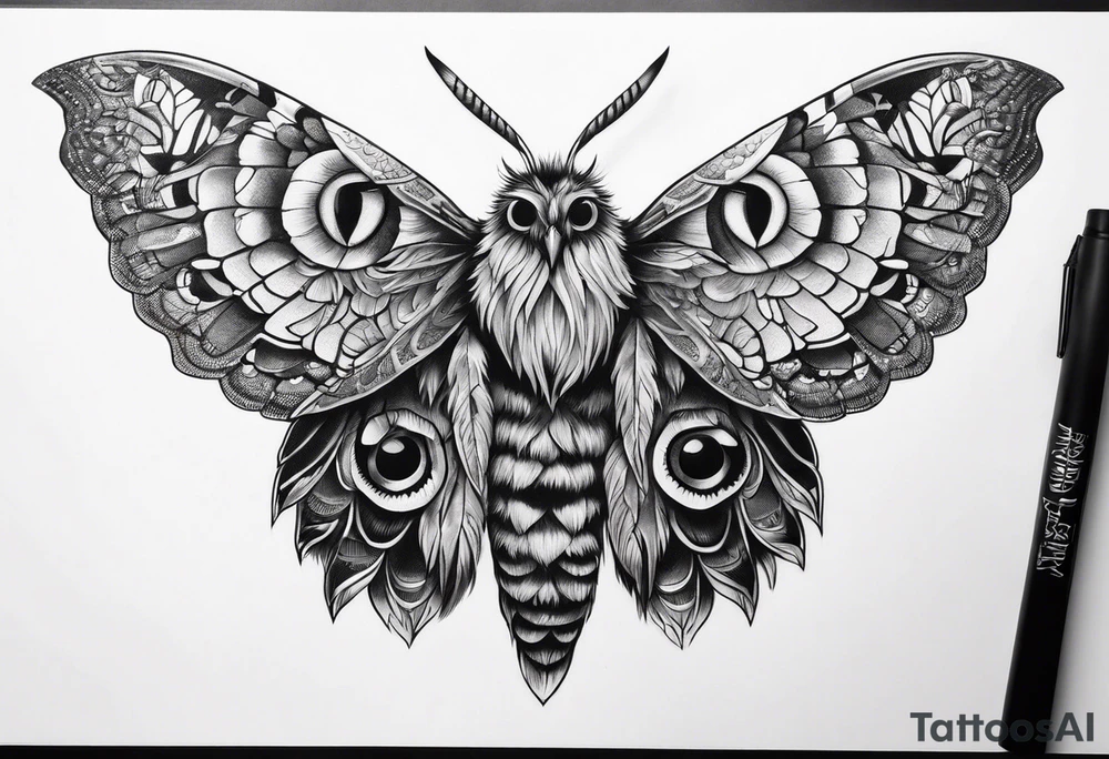 Dead head moth with owl eyes tattoo idea