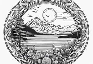 A circle with an outline of Whidbey Island inside of it. tattoo idea