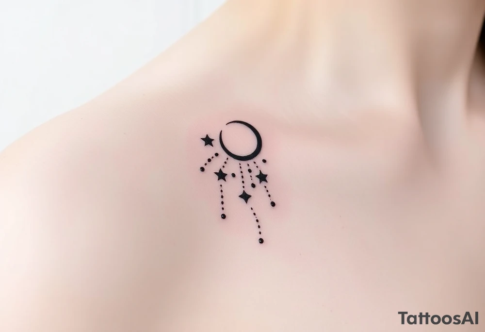 Cascade of stars with moon tattoo idea