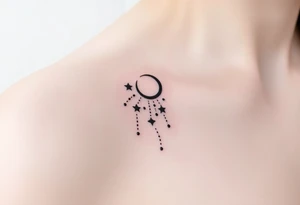 Cascade of stars with moon tattoo idea
