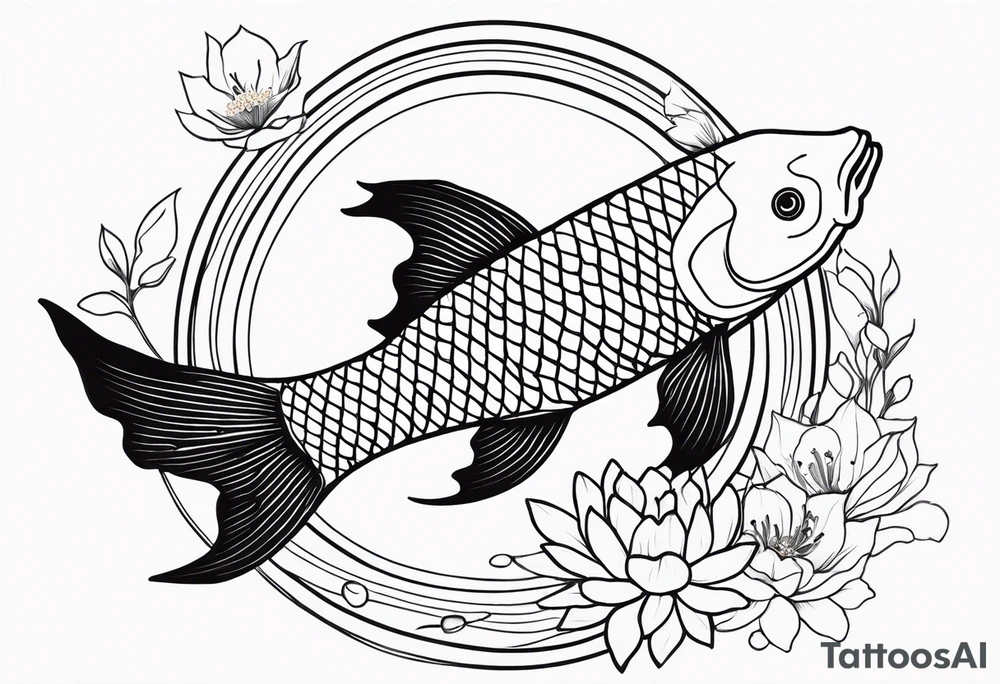 Koi fish with Taurus birth flower in the middle tattoo idea