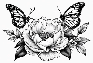 3 peonies with butterfly tattoo idea