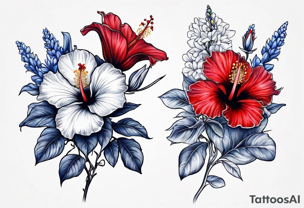 Red hibiscus, bluebonnet tattoo idea