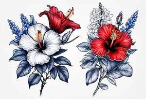 Red hibiscus, bluebonnet tattoo idea