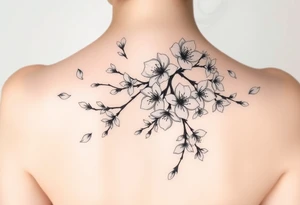 delicate cherry blossoms swirling in spring breeze with petals tattoo idea