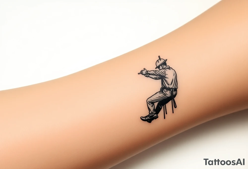 power lineman climbing a wooden 12kv pole. Make the pole a cross that has a hidden resemblance to god. tattoo idea