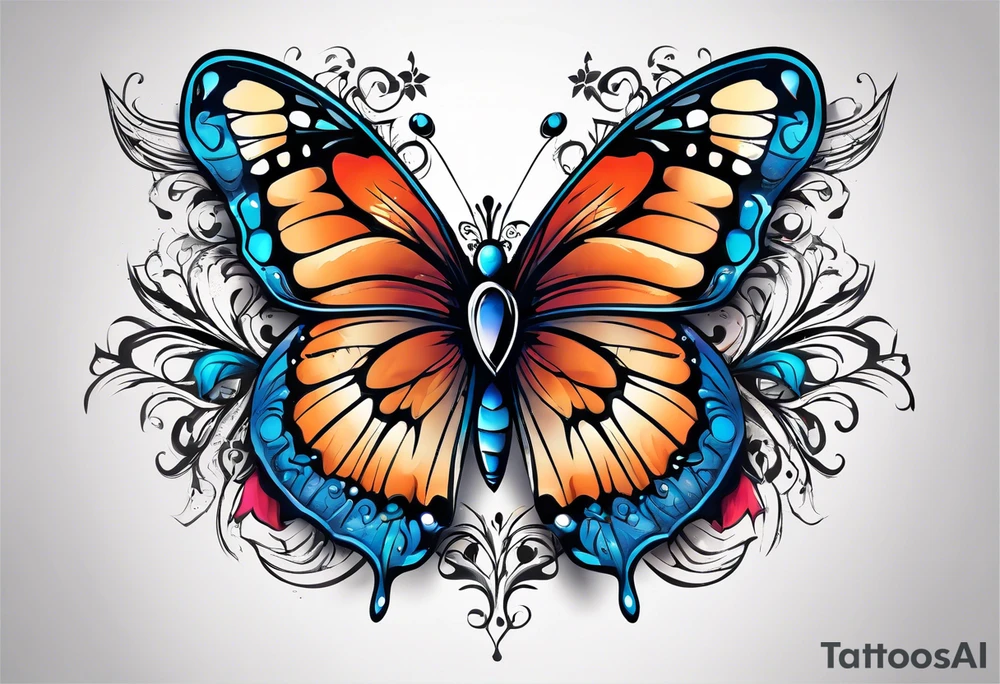 butterfly with blue wings. heart inside tattoo idea
