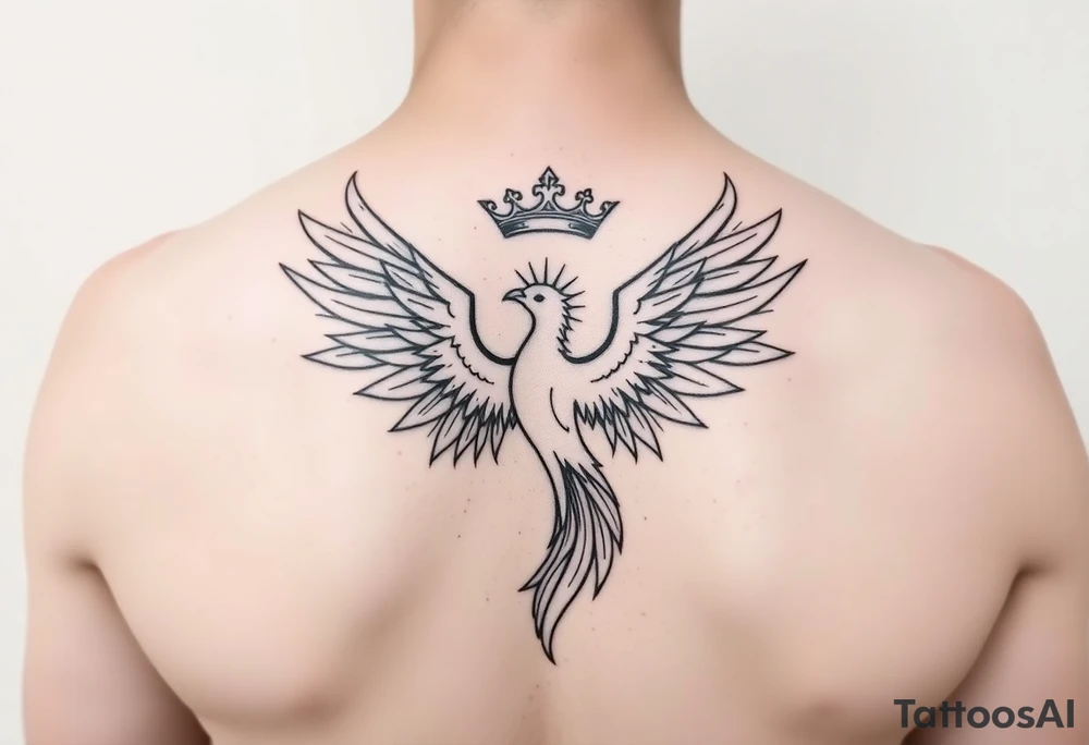 Minimal phoenix and crown tattoo idea
