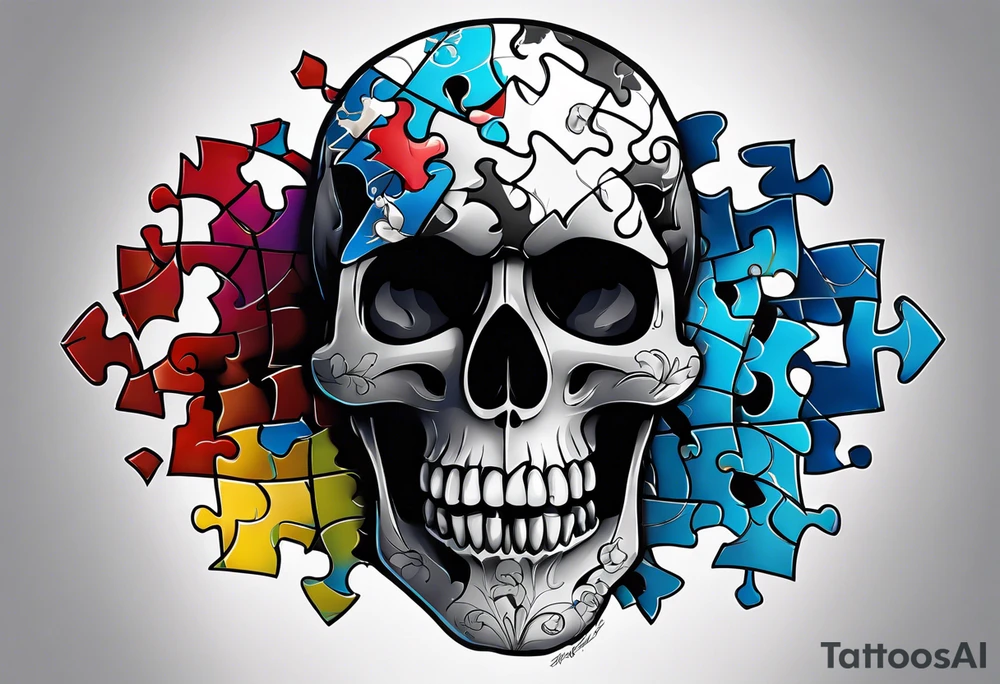 Skull with Autism Awareness Puzzle pieces. tattoo idea
