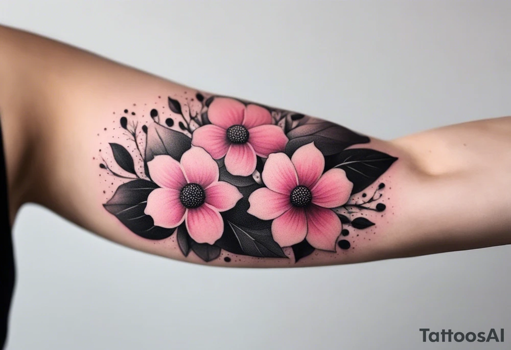Flowers pink sleeve tattoo idea