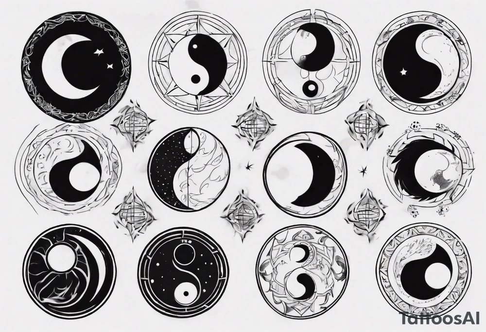 yin yang with moon phases tattoo idea
