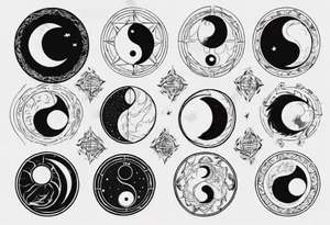 yin yang with moon phases tattoo idea